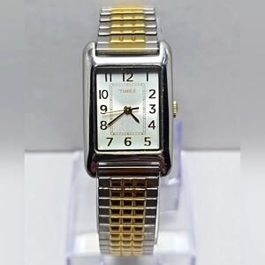 Womens Timex 20mm Tank Watch Gold Silver Two Tone Expansion Band New Battery